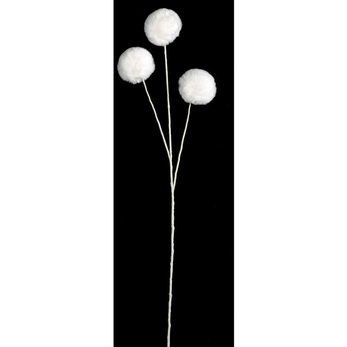 29" Fur Pom Pom Artificial Stem -White (Pack of 12) - A-250690