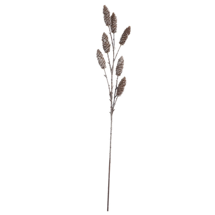 36" Flocked & Glittered Pinecone Stem -Brown/White (Pack of 12) - A-250710