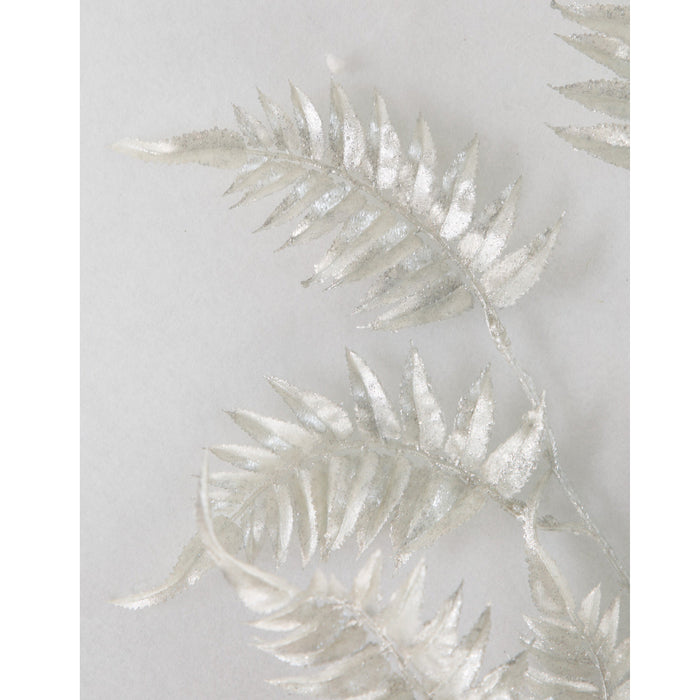 32" Metallic & Glittered Artificial Fern Leaf Stem -Silver (Pack of 24) - A-250774