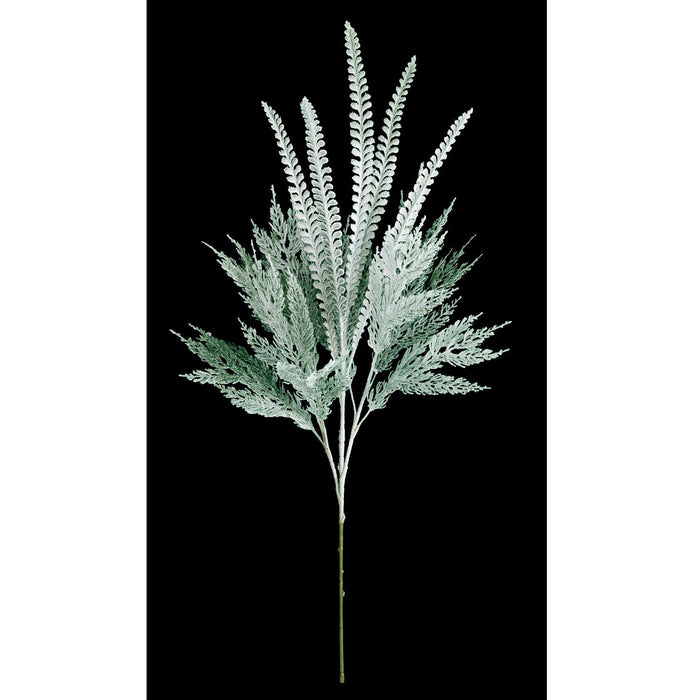 32" Mixed Flocked Fern Artificial Stem -Green/White (Pack of 12) - A-250800