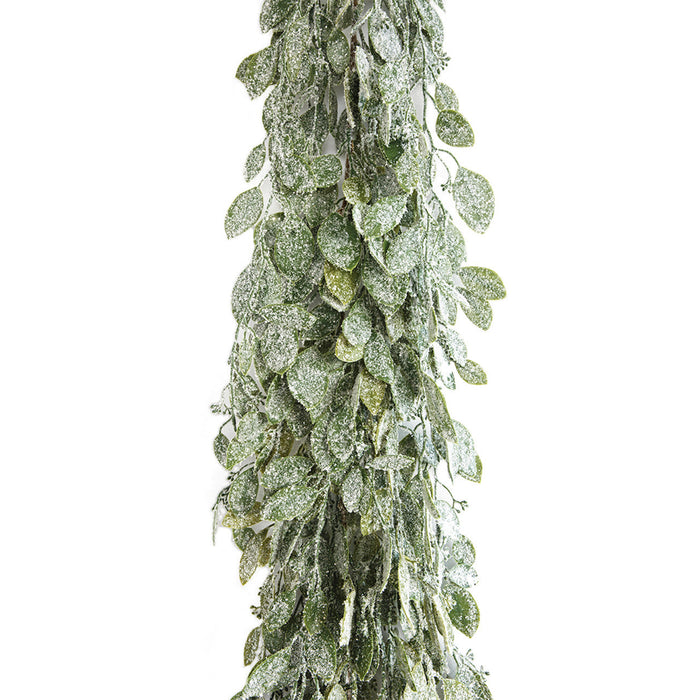 5'9" Frosted & Glittered Eucalyptus Leaf Artificial Garland -Green/White (Pack of 2) - A-250960