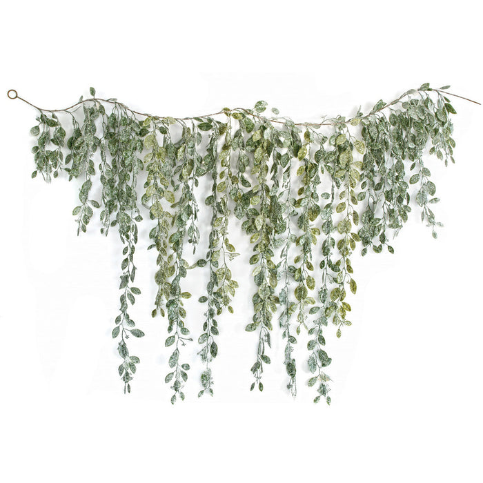 5'9" Frosted & Glittered Eucalyptus Leaf Artificial Garland -Green/White (Pack of 2) - A-250960