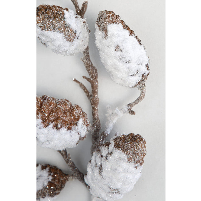 20" Flocked & Glittered Pinecone Stem -White/Brown (Pack of 12) - A-252570