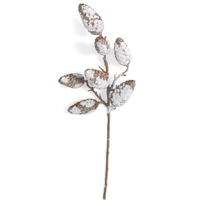 20" Flocked & Glittered Pinecone Stem -White/Brown (Pack of 12) - A-252570