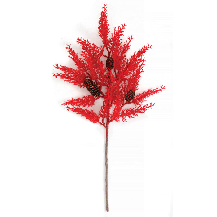 27" Glittered Artificial Cypress Pine Stem -Red (Pack of 12) - A-252740