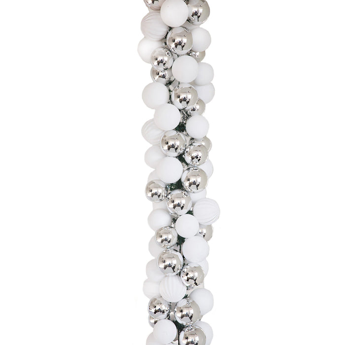 6' Plastic Matte & Reflective Mixed Ball Garland -White/Silver - A-253010