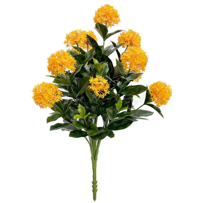 40" Outdoor UV-Proof Artificial Jungle Geranium Ixora Flower Bush -Yellow (Pack of 2) - A-253230