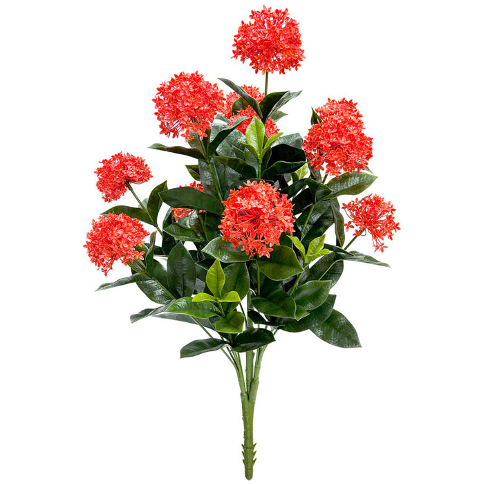 40" Outdoor UV-Proof Artificial Jungle Geranium Ixora Flower Bush -Red (Pack of 2) - A-253232