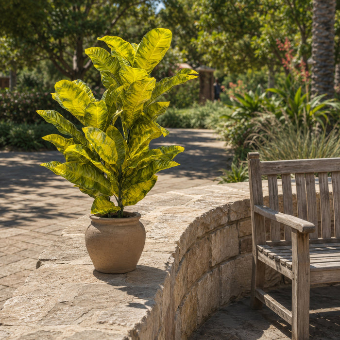 34" Outdoor UV-Proof Artificial Croton Leaf Plant -Yellow/Green (Pack of 2) - A-253320