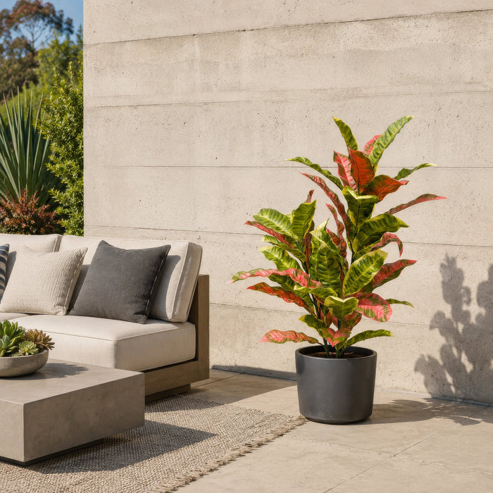 34" Outdoor UV-Proof Artificial Croton Leaf Plant -Pink/Green (Pack of 2) - A-253322