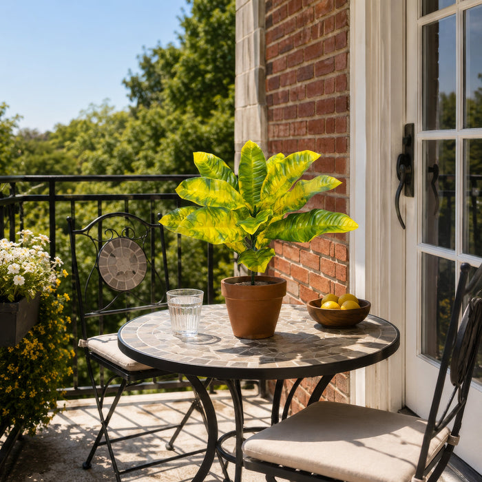 20" Outdoor UV-Proof Artificial Croton Leaf Plant -Yellow/Green (Pack of 4) - A-253330