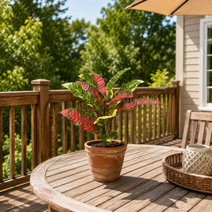 20" Outdoor UV-Proof Artificial Croton Leaf Plant -Pink/Green (Pack of 4) - A-253332