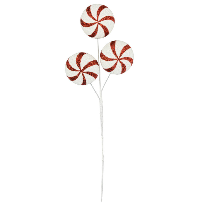 15" Glittered Artificial Candy Pick Stem -Red/White (Pack of 12) - A-253770