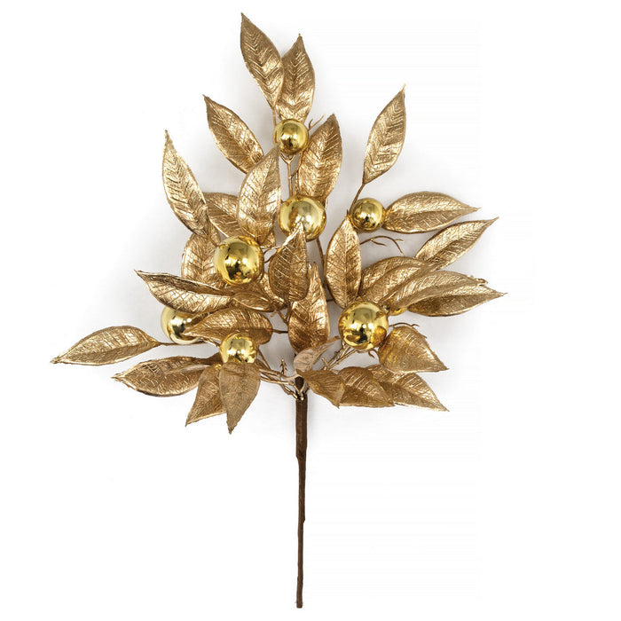 20" Artificial Bay Leaf & Ball Stem -Gold (Pack of 12) - A-253800