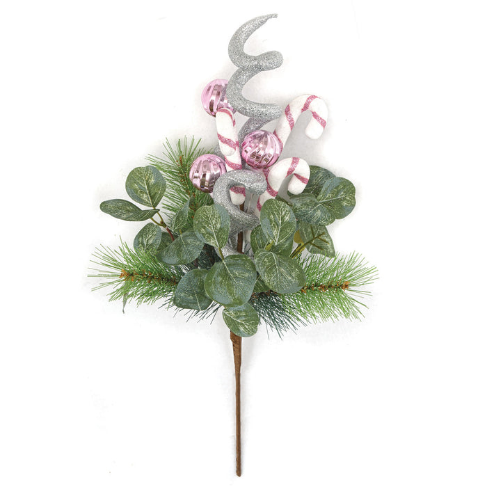20" Artificial Mixed Leaf, Ball & Candy Stem -Pink/White (Pack of 6) - A-253902