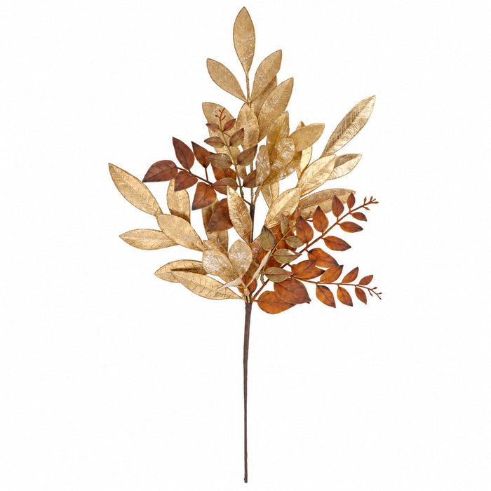 27" Metallic Artificial Mixed Bay & Ruscus Leaf Stem -Gold/Brown (Pack of 12) - A-260095