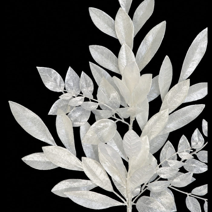 27" Pearlized Artificial Bay Leaf & Ruscus Stem -White/Iridescent (Pack of 12) - A-260170