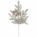 27" Glittered & Sequined Artificial Mixed Bay & Ruscus Leaf Stem -Silver (Pack of 12) - A-260182