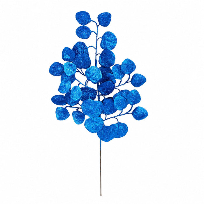 28" Glittered Artificial Silver Dollar Eucalyptus Leaf Stem -Blue (Pack of 24) - A-260220