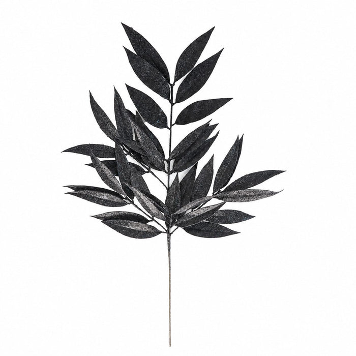 30" Glittered Artificial Willow Leaf Stem -Black (Pack of 12) - A-260230