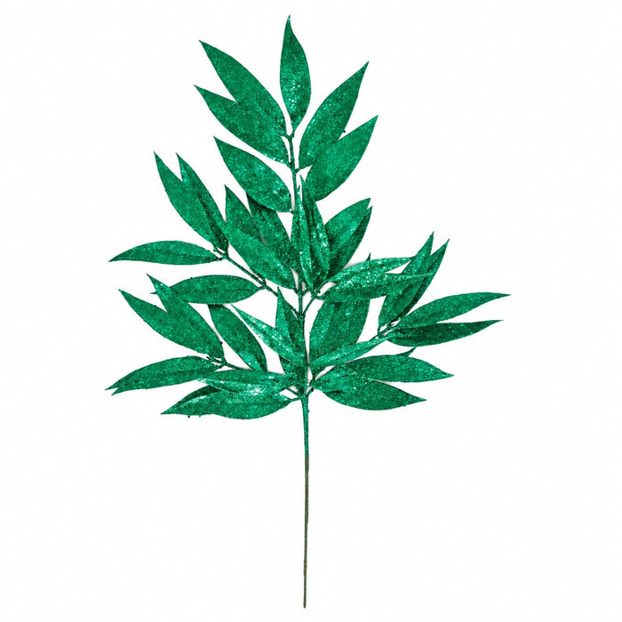 30" Glittered Artificial Willow Leaf Stem -Emerald Green (Pack of 12) - A-260234