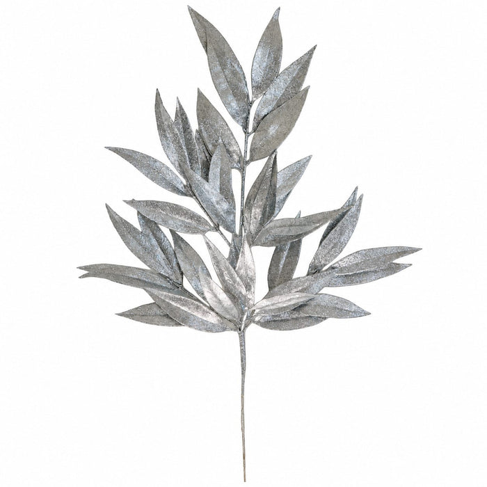 30" Glittered Artificial Willow Leaf Stem -Silver (Pack of 12) - A-260238