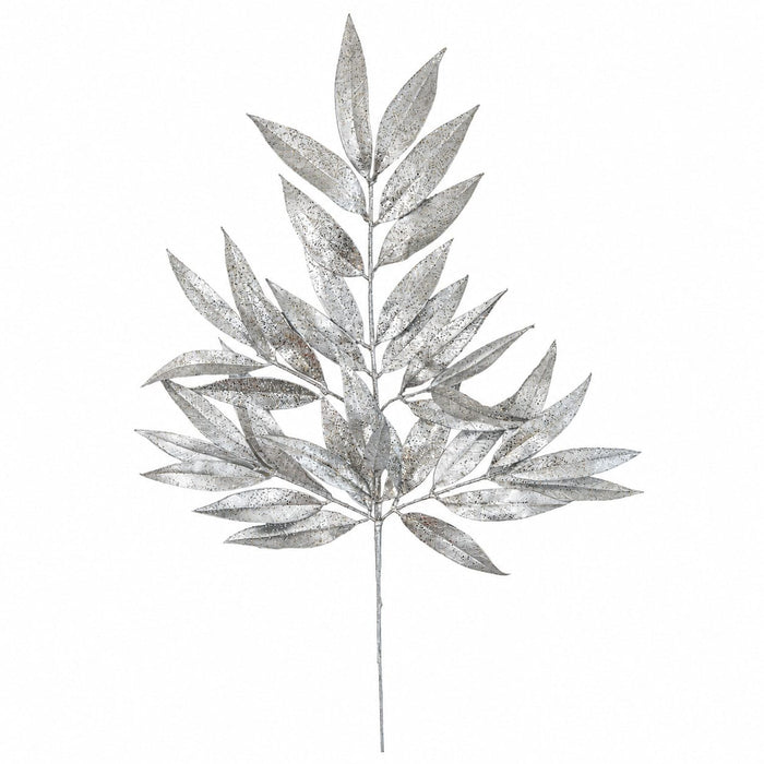 30" Glittered Metallic Artificial Willow Leaf Stem -Silver (Pack of 12) - A-260241