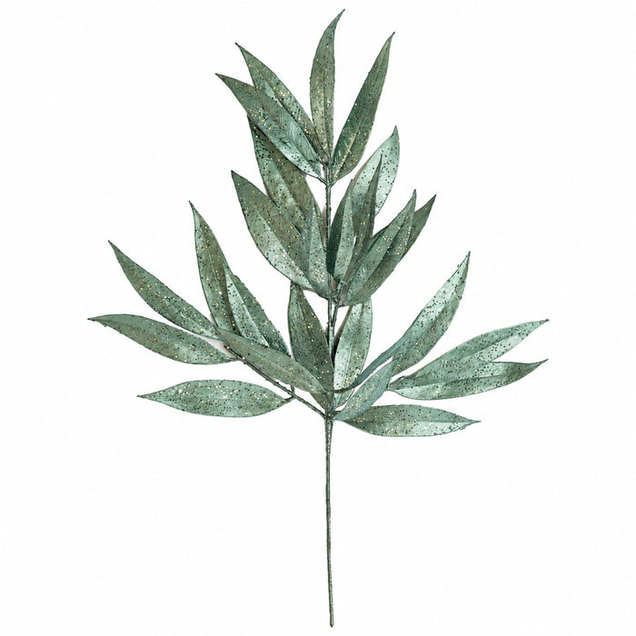 30" Glittered Metallic Artificial Willow Leaf Stem -Green (Pack of 12) - A-260245