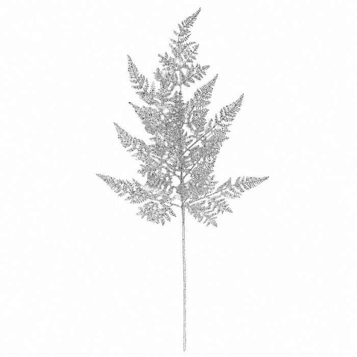 29" Glittered Artificial Lace Fern Leaf Stem -Silver (Pack of 24) - A-260272