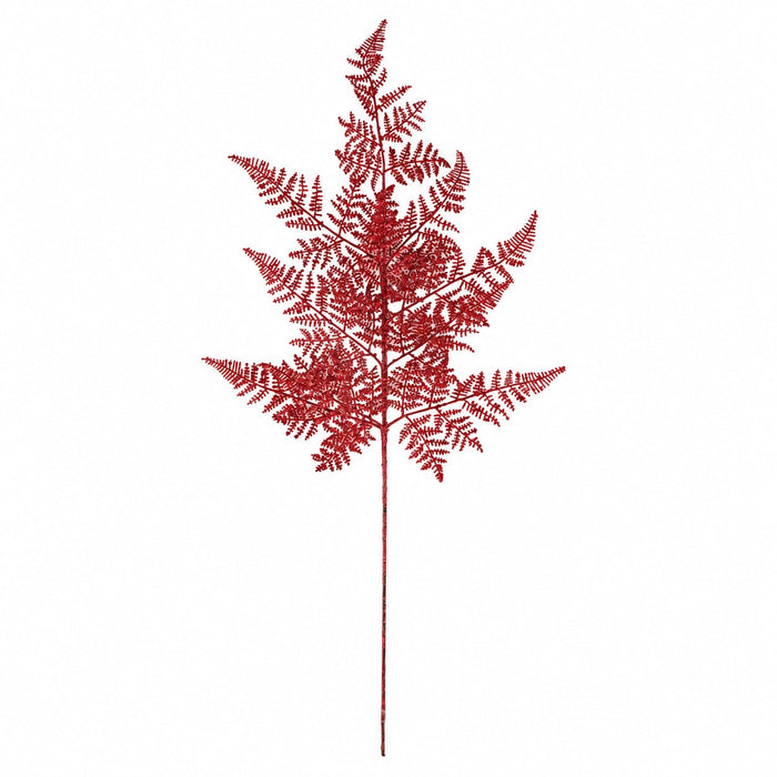 29" Glittered Artificial Lace Fern Leaf Stem -Burgundy (Pack of 24) - A-260276