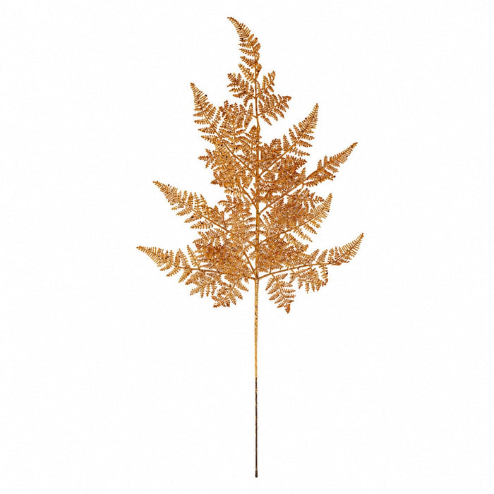 29" Glittered Artificial Lace Fern Leaf Stem -Copper (Pack of 24)