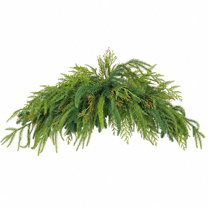 34" Wide Outdoor UV-Resistant Soft-Touch Artificial Mixed Cedar & Cypress Mantel Swag -Green/Brown (Pack of 4) - A-260370