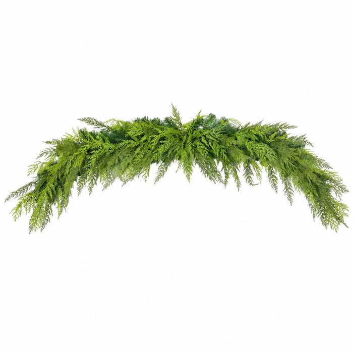 72" Wide Outdoor UV-Resistant Soft-Touch Artificial Mixed Cypress Mantel Swag -Green - A-260450
