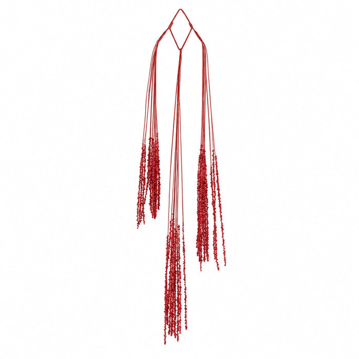 27" Hanging Glittered Tinsel Cluster Stem -Red (Pack of 24) - A-260610