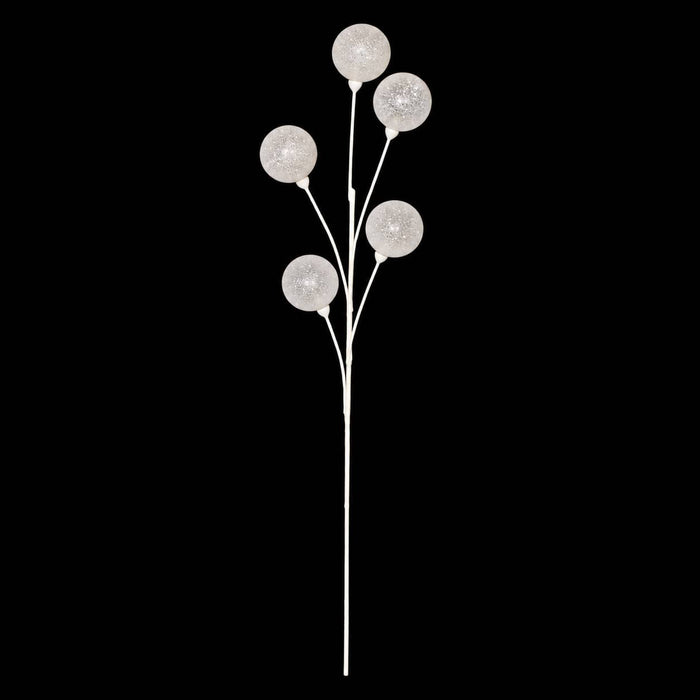 21" Frosted & Glittered Ball Stem -White (Pack of 24) - A-260628