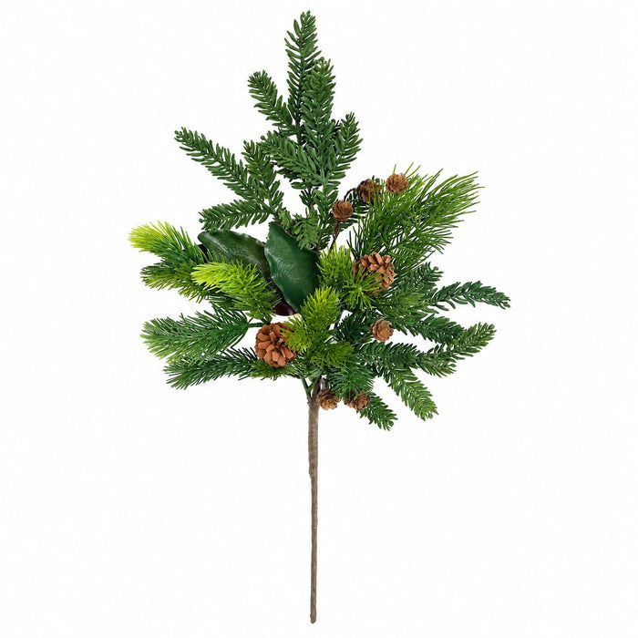 24" Soft-Touch Artificial Mixed Pine, Pinecone & Magnolia Leaf Stem -Green/Brown (Pack of 12) - A-260850