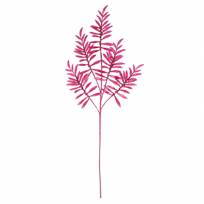 36" Shiny Metallic & Beaded Artificial Fern Stem -Raspberry (Pack of 12) - A-260962