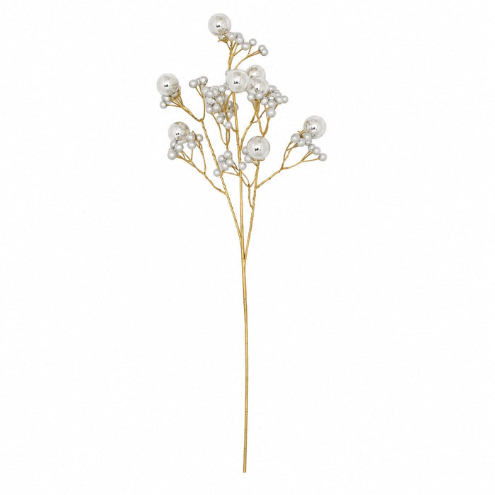 24" Reflective Ball With Glittered Artificial Berry Stem -Silver (Pack of 24) - A-261061
