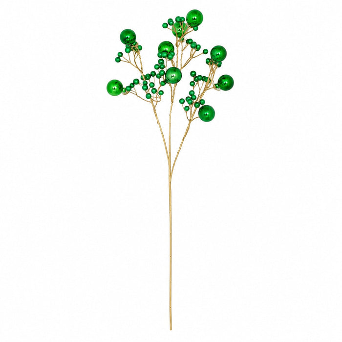 24" Reflective Ball With Glittered Artificial Berry Stem -Green (Pack of 24) - A-261063