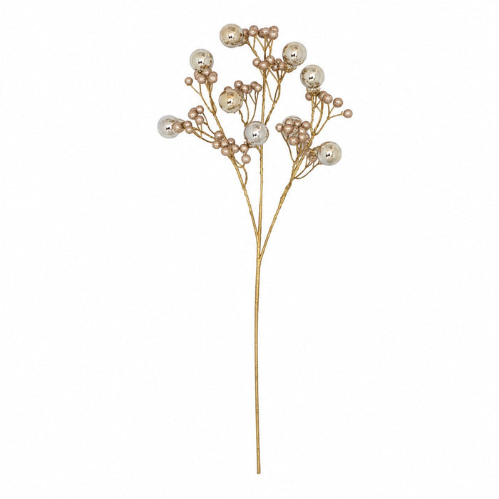 24" Reflective Ball With Glittered Artificial Berry Stem -Champagne (Pack of 24) - A-261065