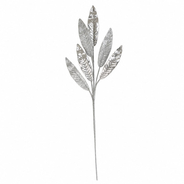 29" Glittered Metallic Artificial Leaf Stem -Silver (Pack of 24) - A-261120