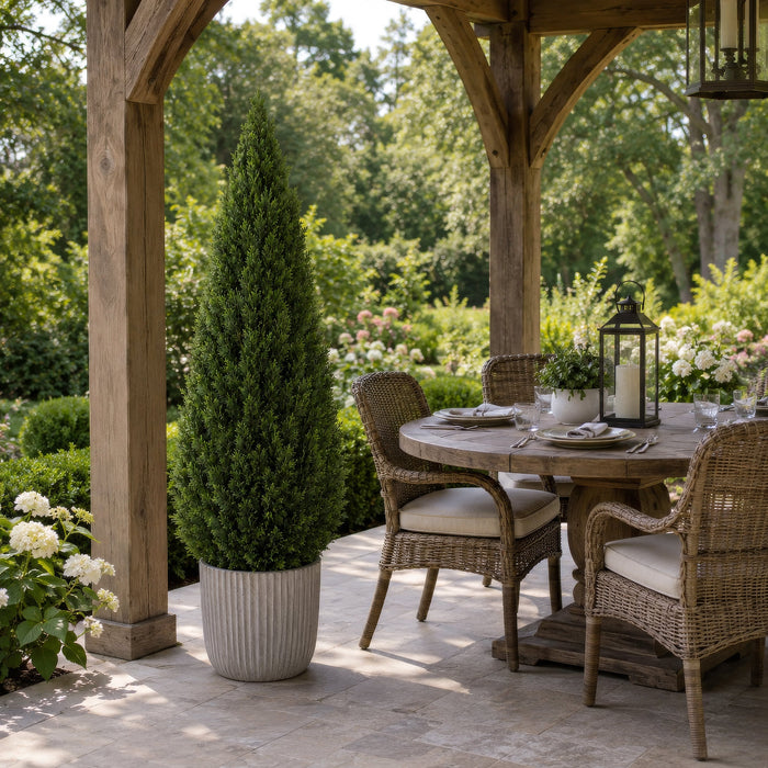6' Outdoor UV-Proof Artificial Cedar Cone-Shaped Artificial Topiary Tree w/Pot -Green - A84186