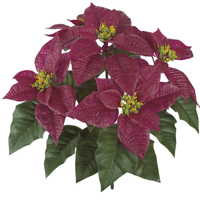 artificial poinsettia potted plants 18" Outdoor UV-Proof Artificial Poinsettia Flower Bush -Burgundy — Silks Are Forever