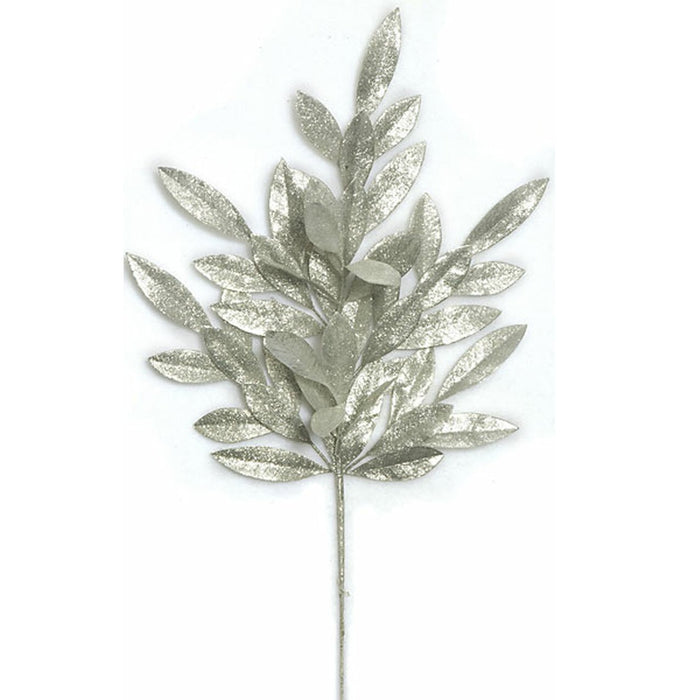 23" Artificial Glittered Laurel Bay Leaf Stem -Silver (pack of 24) - A90143