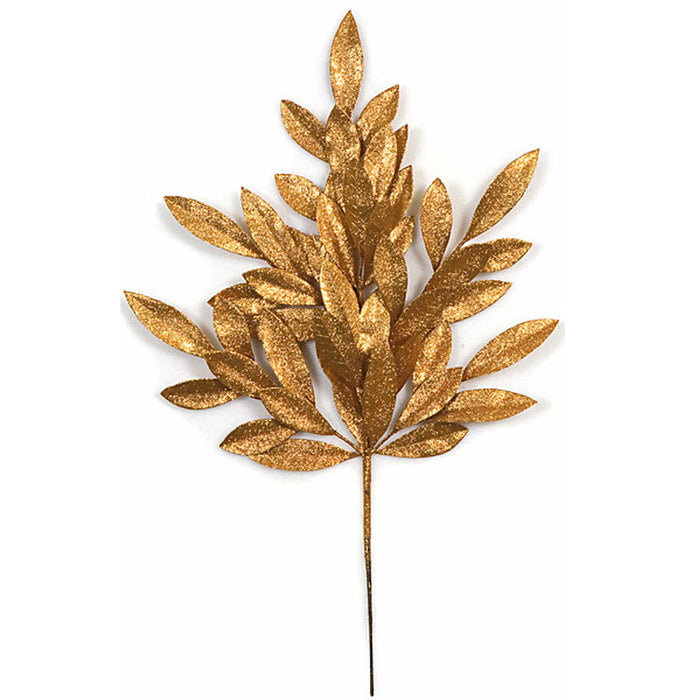 23" Artificial Glittered Laurel Bay Leaf Stem -Copper (pack of 24) - A90145