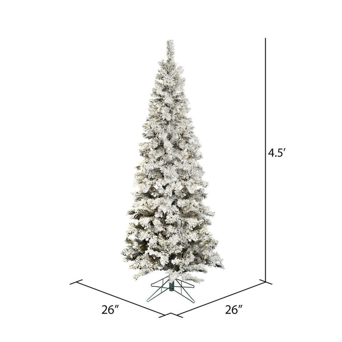 4'6"Hx26"W Flocked Pencil Pacific Pine Artificial Christmas Tree, LED Pre-Lit -White - A100346LED