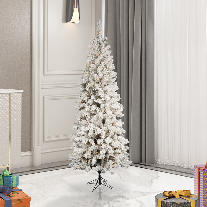 4'6"Hx26"W Flocked Pencil Pacific Pine Artificial Christmas Tree, LED Pre-Lit -White - A100346LED