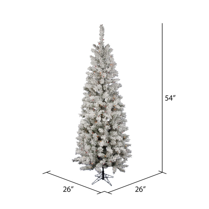 4'6"Hx26"W Flocked Pencil Pacific Pine Artificial Christmas Tree, LED Pre-Lit (Multicolor) -White - A100347LED