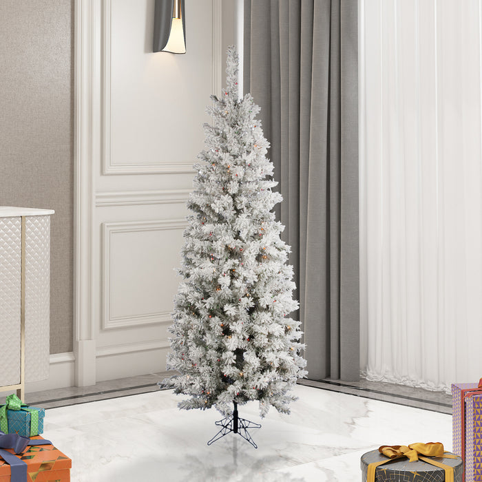 4'6"Hx26"W Flocked Pencil Pacific Pine Artificial Christmas Tree, LED Pre-Lit (Multicolor) -White - A100347LED