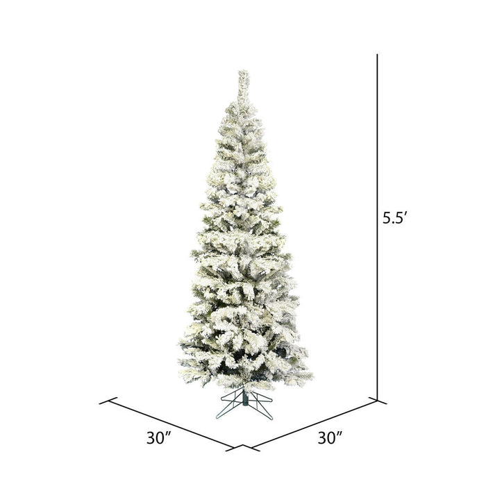 5'6"Hx30"W Flocked Pencil Pacific Pine Artificial Christmas Tree, Unlit -White - A100355